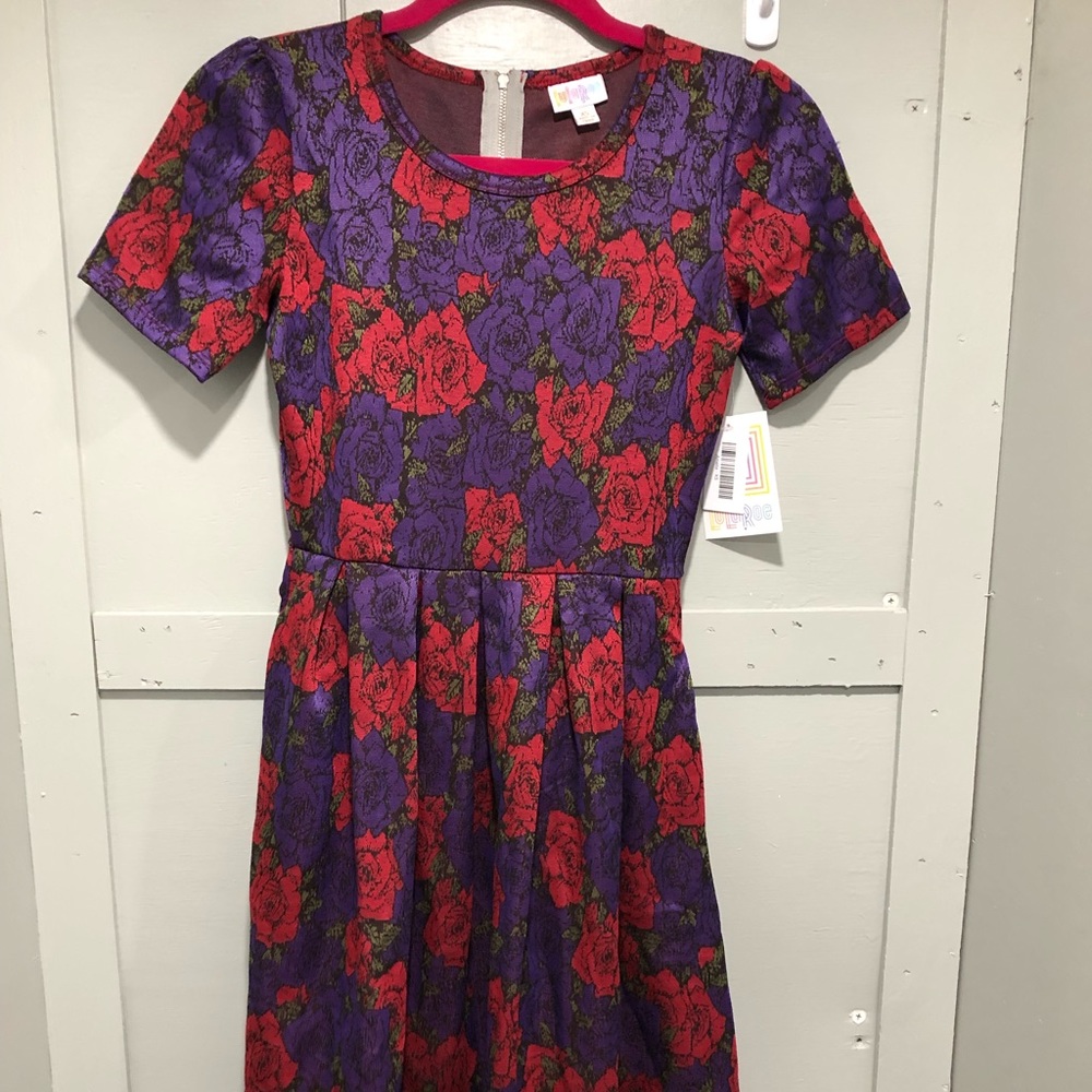 LuLaRoe XS Floral Amelia Red Purple Roses NWT